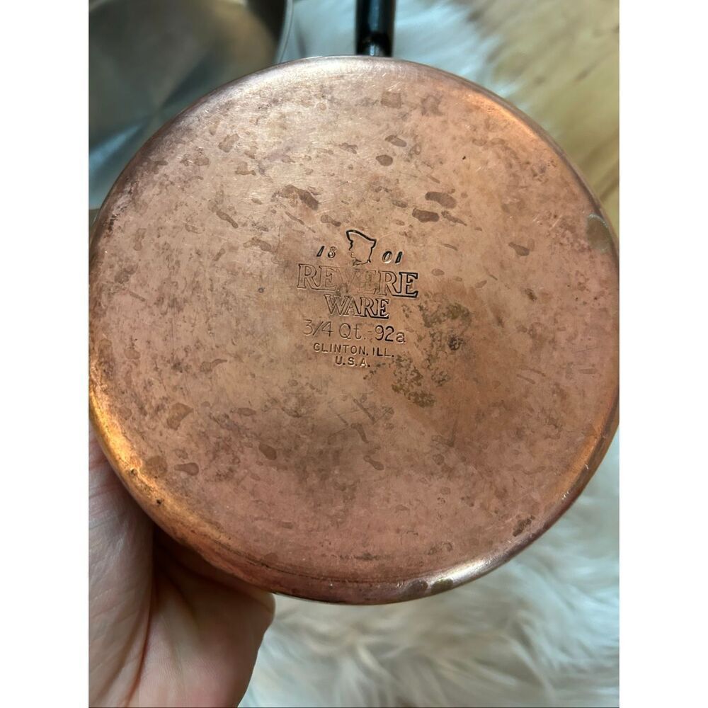 REVERE WARE Set Of 2 Copper Bottom 2 Quart Pot & 3/4 quart pot - Picture 2 of 8